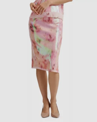 Ted Baker Women's Pink Pull On Allover Printed Sequin Midi Skirt Size 2