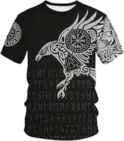 [ENLACHIC] Men's Vikings T Shirt Tops Novelty 3D Print Norse Mythology Pullover Tee