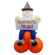 7.5ft AirBlown Inflatable Thanksgiving Scarecrow sitting on Pumpkin with Banner