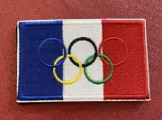 Olympic Games 5 Ring On French Flag Embroidered Loop&hook Patch 2x2.75” New