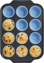 Silicone Muffin Pan with Metal Frame, Egg Bite Molds for Baking, Cupcake Pans 12