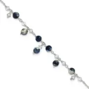 Sterling Silver 9 inch Shadow Crystal & Lapis Anklet 9 inches
