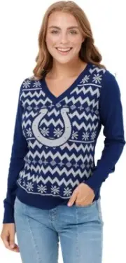 FOCO NFL Indianapolis Colts Womens V Neck Ugly Sweater (LARGE)