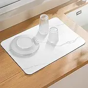 Dish Drying Mat Ultral Absorbent Large Dish Drying Mats for Kitchen Counter, Easy Clean Non-slip Hide Stain Coffee Mat, Heat Resistant Drying Mat for Coffee Machine Dish Rack(White Marble,16''x 24'')