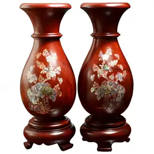 禪意閣 桃木葫蘆花瓶擺件鑲嵌彩貝木雕桃木彩貝花瓶送禮禮品擺設
