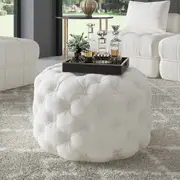 Bouclé White Ottoman-Round
