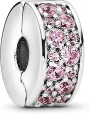 [PANDORA] Moments Women's Sterling Silver Pink Pavé Clip Charm for Bracelet