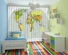 World Map Landscape 3D Curtain Blockout Photo Print Curtains Drape Fabric Window
