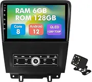 6+128G 10.1 inches Android 12 Double Din Car Stereo for Ford Mustang 2010-2014 QLED Touchscreen Screen Car Radio with Carplay & Android Auto Support Backup Camera GPS Navi FM BT