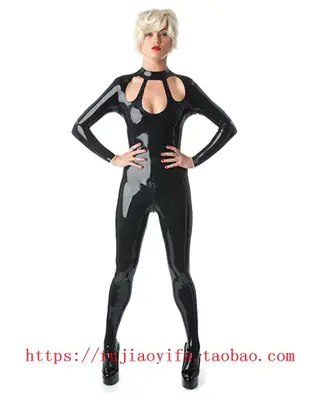【連身衣】latexcatsuit純天然性感女士黑色乳膠衣連身衣緊身衣手工定做