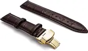 [g24] 19mm Genuine Leather Watch Band Strap Fits PRC200 , Quickster Chronograph, PRC200 Brown Deployment Yellow Buckle