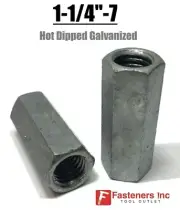 1-1/4"-7 x 3" Coupling Nuts Hot Dip Galvanized Rod Hex Long CHOOSE QTY