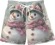 [RPLIFE] Kids Swimming Shorts, Anti Chafe Swim Trunks Boys 2T, Snowman Pink Roses