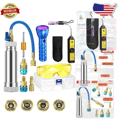 Comprehensive Refrigerant Leak Detector Kit: UV Dye, Quick Couplers & Flashlight