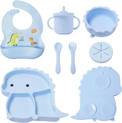 Silicone Baby Feeding Set, Led Weaning Supplies, Eating Tropical Blue
