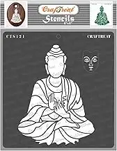 CrafTreat Buddha Stencils for Painting on Canvas, Wallart, Home Decor and Scrapbooking Supplies - Sitting Budha Stencils - 6"X6" Aesthetic Room Decor Stencils - Reusable Stencil Arts & Crafts Supplies