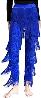 [Yhong] Latin Dance Pants for Women Tiered Fringe Pants Elastic Waist Ballroom Dance Practice Trousers