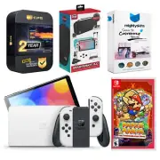 Nintendo Switch White OLED + Paper Mario: the Thousand Year Door + Accessory Kit