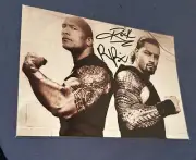 Roman Reigns & Dwayne Johnson (The Rock) Autographed A4 Photo In Mint Condition