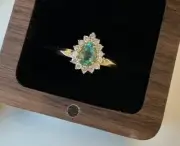 2.23 Ct Pear Natural Emerald Diamond Proposal Ring 14K solid Yellow gold 5 6 7