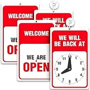 ASSURED SIGNS Will Return Sign With Clock - 2 Pack - 9.25 x 5.75 Inch - Bright Red and White Colors - Includes Suction Cup, Ideal Out to Lunch, Be Right Back Signs, or Open Closed Sign