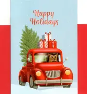 Happy Holidays Hedgehog Red Truck & Christmas Tree Greeting Card - Set of 4