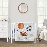Sweet Jojo Designs Sports Theme Boy Baby Mini Crib Bedding Set Infant Nursery Room Newborn Blanket Portable Pack n Play Sheets 3p Watercolor Vintage Soccer Balls Football Baseball Basketball Blue Star
