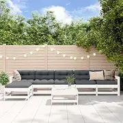 Patio Furniture Sets 7 Piece Garden Lounge Set with Cushions White Solid Wood