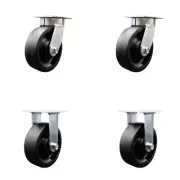 6 Inch Kingpinless Glass Filled Nylon Wheel Swivel Caster Set 2 Swivel 2 Rigid