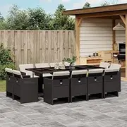 13 Piece Garden Dining Set with Cushions Black Poly Rattan,Outdoor Furniture Sets-3210678