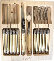 Laguiole Silhouette Steak Knife and Fork 12 Piece Set, Ivory