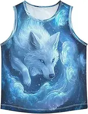 [RPLIFE] Sleeveless Tank Top for Boys, Workout Quick Dry Tank Undershirts for Kids, Wolf Blue Silver Cloud, 3-15 Y