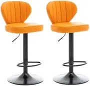 2X Bar Stools Kitchen Bar Stool Leather Barstools Swivel Gas Lift Counter Chairs BS8405 Orange