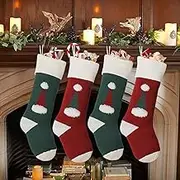 4 Pack Knitted Christmas Stockings, 18 Inch Large Xmas Stockings Reindeer Pattern Hanging Sock Gift Bag Rustic Personalized Stocking for Family Holiday Xmas Party Decorations