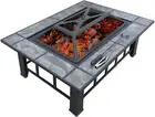 Outdoor Fire Pit BBQ Table Grill Fireplace W/Ice Tray Barbecue Picnic Heater Des