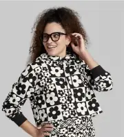 Wild Fable Hooded Sweatshirt Cropped Daisy Black White Retro 70s 90s NWT L