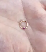 Single Red Ruby In Bazel Hinged Nose Ring Septum Clicker Daith Helix 14k Gold