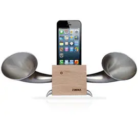 (福利品~功能皆正常)專屬 iPhone SE 以下機種使用！ZIMMA-立體雙聲道 擴音器 山毛櫸(原木版)+閃霧銀(i6以上機種不可用，Android不可用)