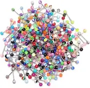 [CrazyPiercing] Wholesale 14g Tongue Ring Barbells 110/130/150/200Pcs Stainless Steel Bar Tongue Rings Assorted Colors without Repeating for Women Man