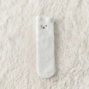 Anime Embroidered Fluffy Socks White - One Size