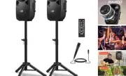 PA System, 8 Inch DJ Speakers 800W Peak with Rechargeable Battery, Bluetooth