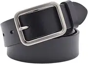 [Vonsely] Soft Wide Leather Belt for Jeans Shorts, Leather Belt with Metal Buckle