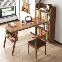 在飛比找松果購物優惠-實木書櫃書桌 120公分 電腦桌 辦公桌 書桌 帶書櫃書桌 
