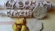 Wooden Rolling Pin Laser Cut Stylish Cats Pattern Embossing Small Big