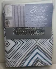 Stylish Home Jacquard luxury Fabric Shower Curtain Set +12 Roller Hooks 70 x 72"