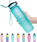 32oz Leakproof BPA Free Drinking Water Bottle with Time Marker & Straw to Ens...