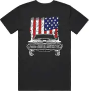 1969 Mercury Cougar Front Grill View Silhouette with Us Flag T Shirt M