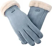 Generic Women's Plush Blue Touchscreen Gloves, Windproof Hand Warmers, Size M