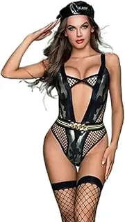 [JINZIJINYU] Sexy Teddy Lingerie Sexy One Piece Sexy Uniform Female Camouflage Role Playing Military Instructor Uniform