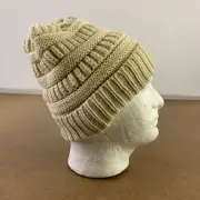 OMECHY Women's One Size Beige Chunky Knit Ponytail Beanie Hat NWT